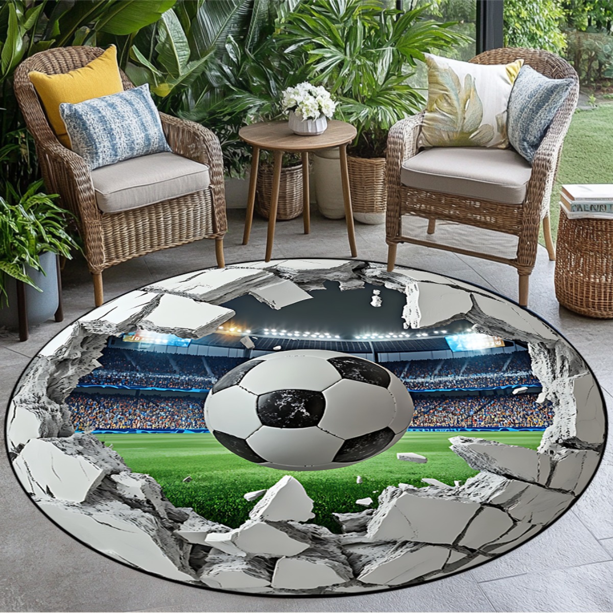 Kids Outdoor Mat Waterproof - Круглый коврик с 3D-изображением футбольного поля,