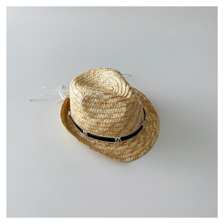 Kids Outdoor Hat - Детская соломенная шляпа-федора с черной лентой,