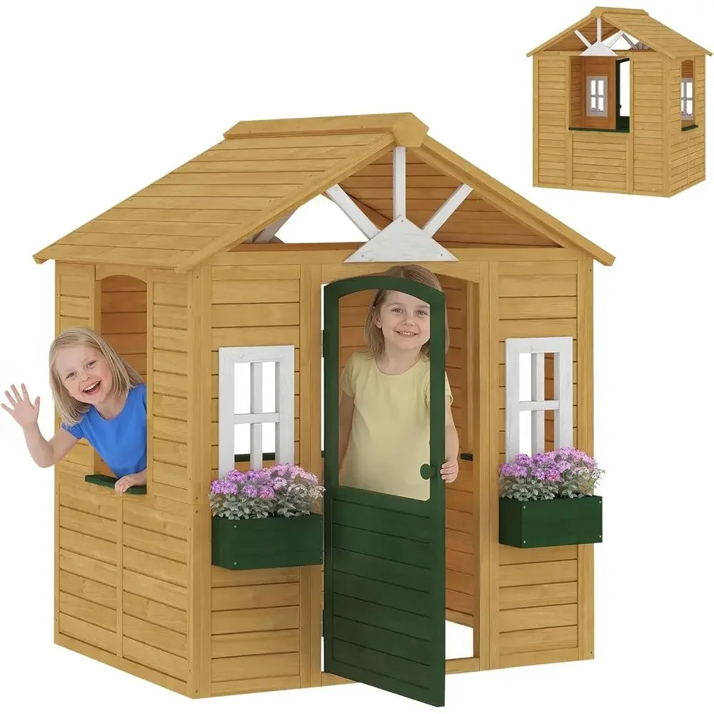 Qaba Kids Outdoor Playhouse - Детский деревянный игровой домик Qaba для