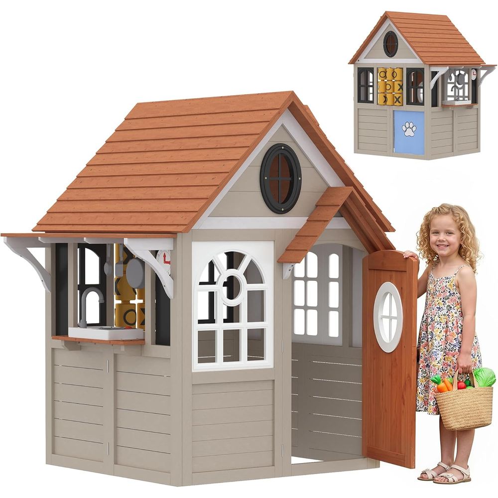 Деревянный детский игровой дом – обзор и цена Qaba Kids Outdoor Playhouse