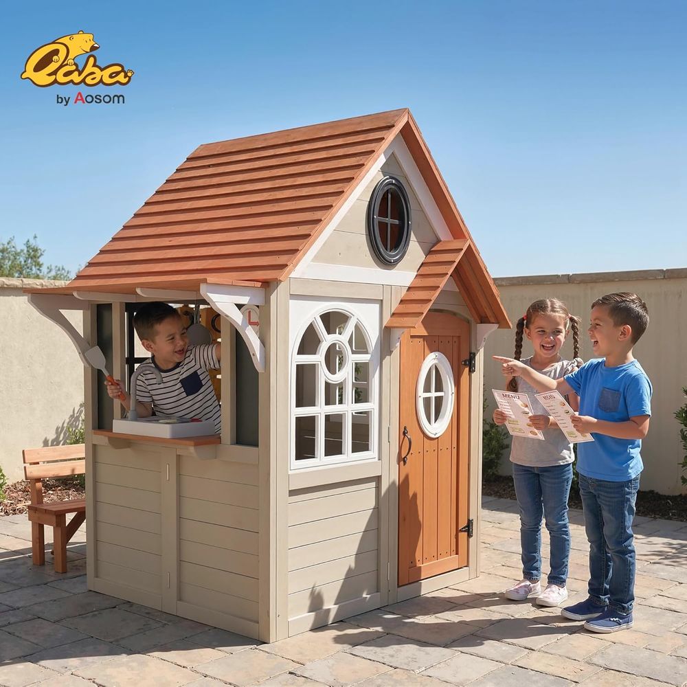 Деревянный детский игровой дом – обзор и цена Qaba Kids Outdoor Playhouse