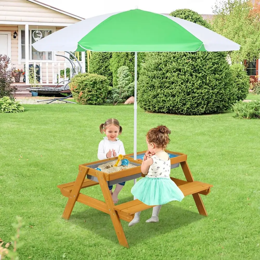 Детский столик-зонтик 3-в-1 с  – обзор и цена Kids Outdoor Wooden Table