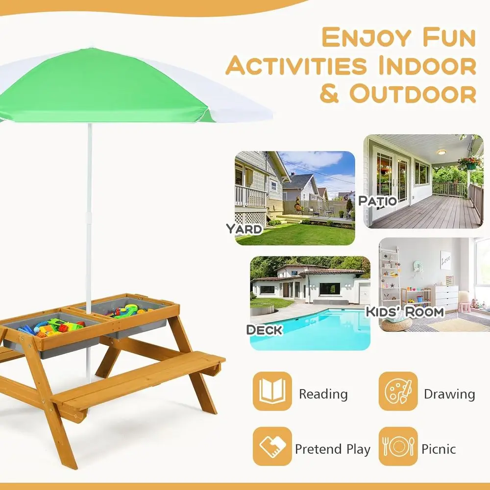 Детский столик-зонтик 3-в-1 с  – обзор и цена Kids Outdoor Wooden Table